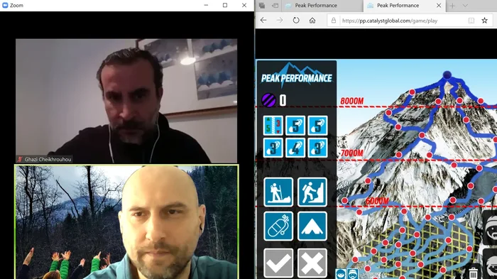 Equipo corporativo durante Peak Performance - Online, actividad de integración