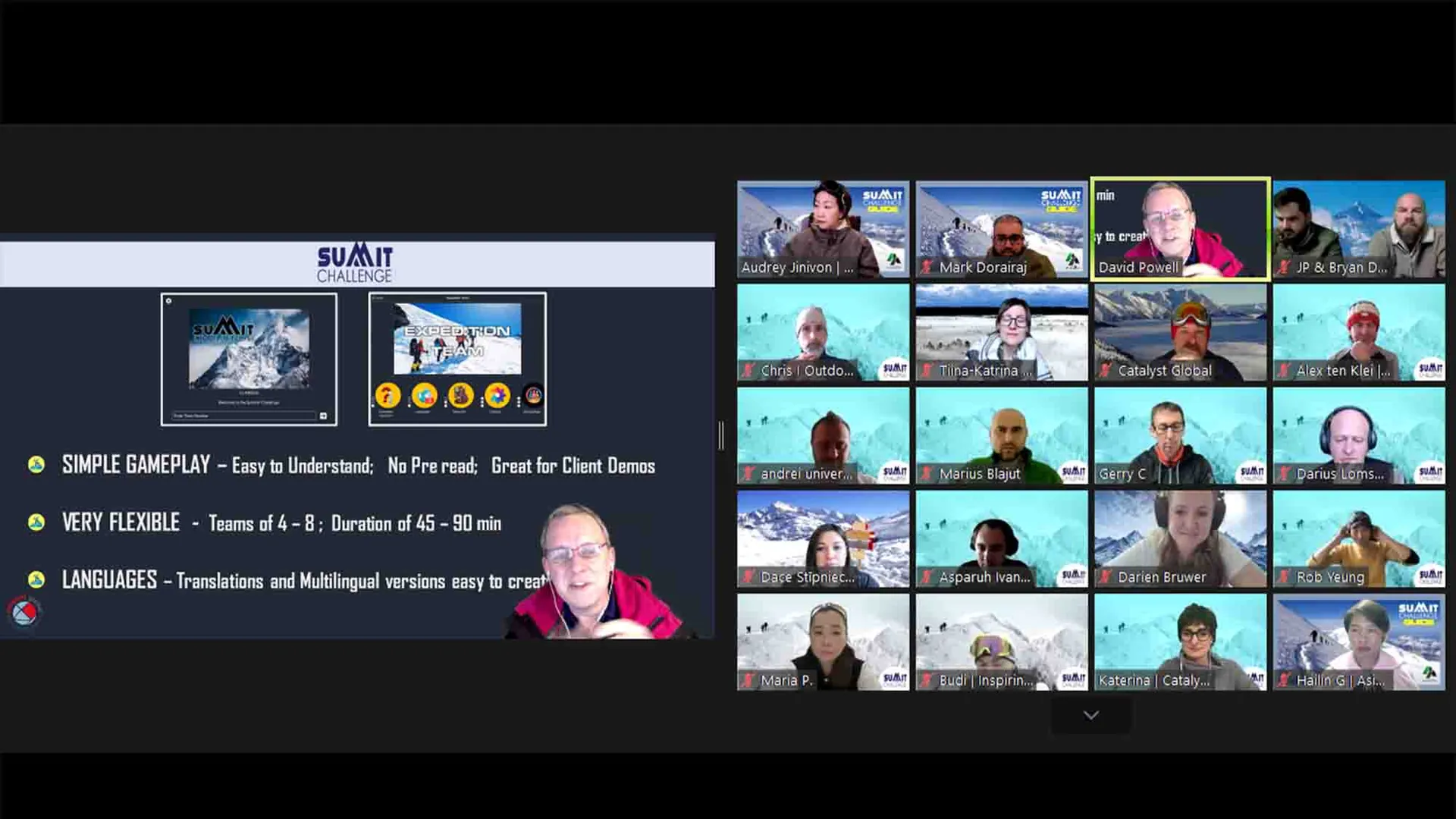 Colaboradores jugando Summit Challenge Online a distancia