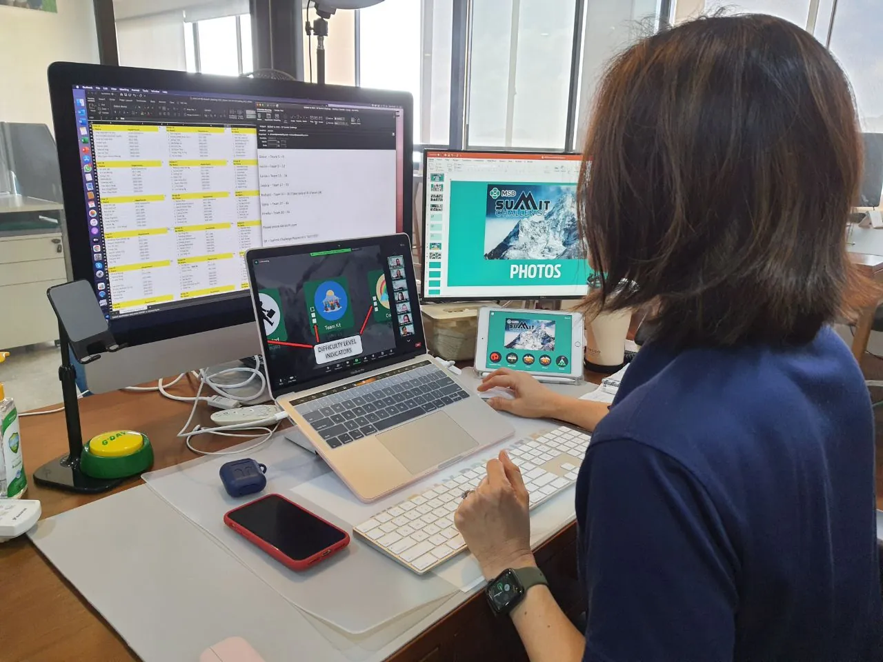 Colaboradores jugando Summit Challenge Online a distancia